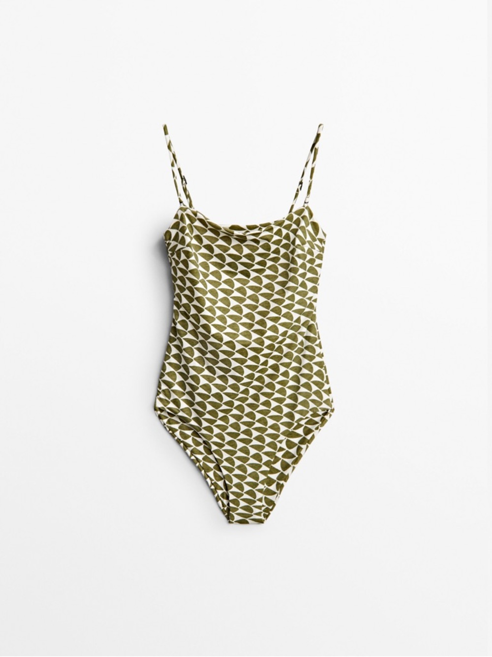 Massimo Dutti Olive Green & White Patterned One-Piece Swimsuit